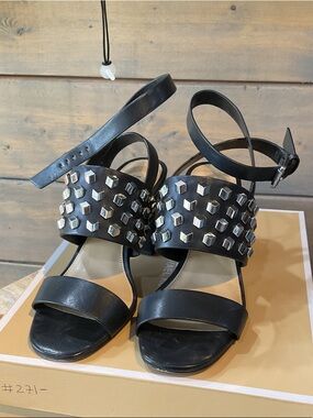Michael Kors Black Stud-Embellished Ankle-Strap Heels